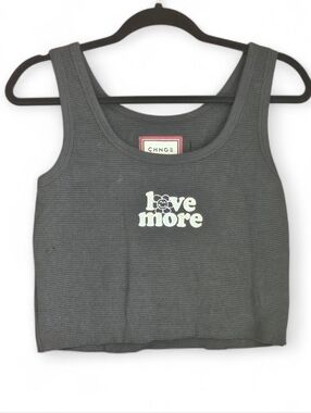 ​CHNGE "Love More" Waffle Knit Crop Tank Top - Black - Large - Y2K Streetwear